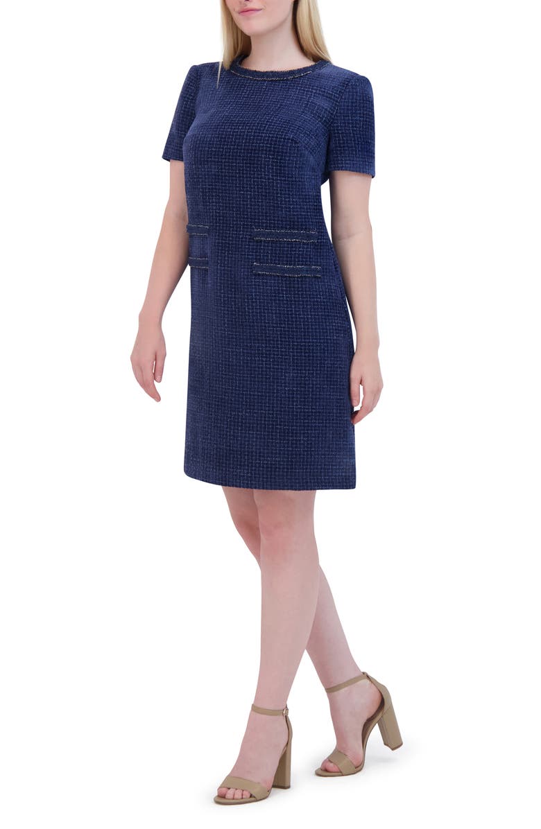 Eliza J Tweed Shift Dress, Alternate, color, Medium Blu