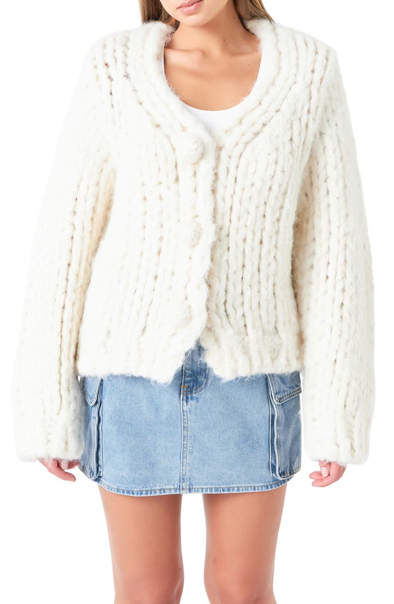 Grey Lab Chunky V-Neck Cardigan, Alternate, color, 