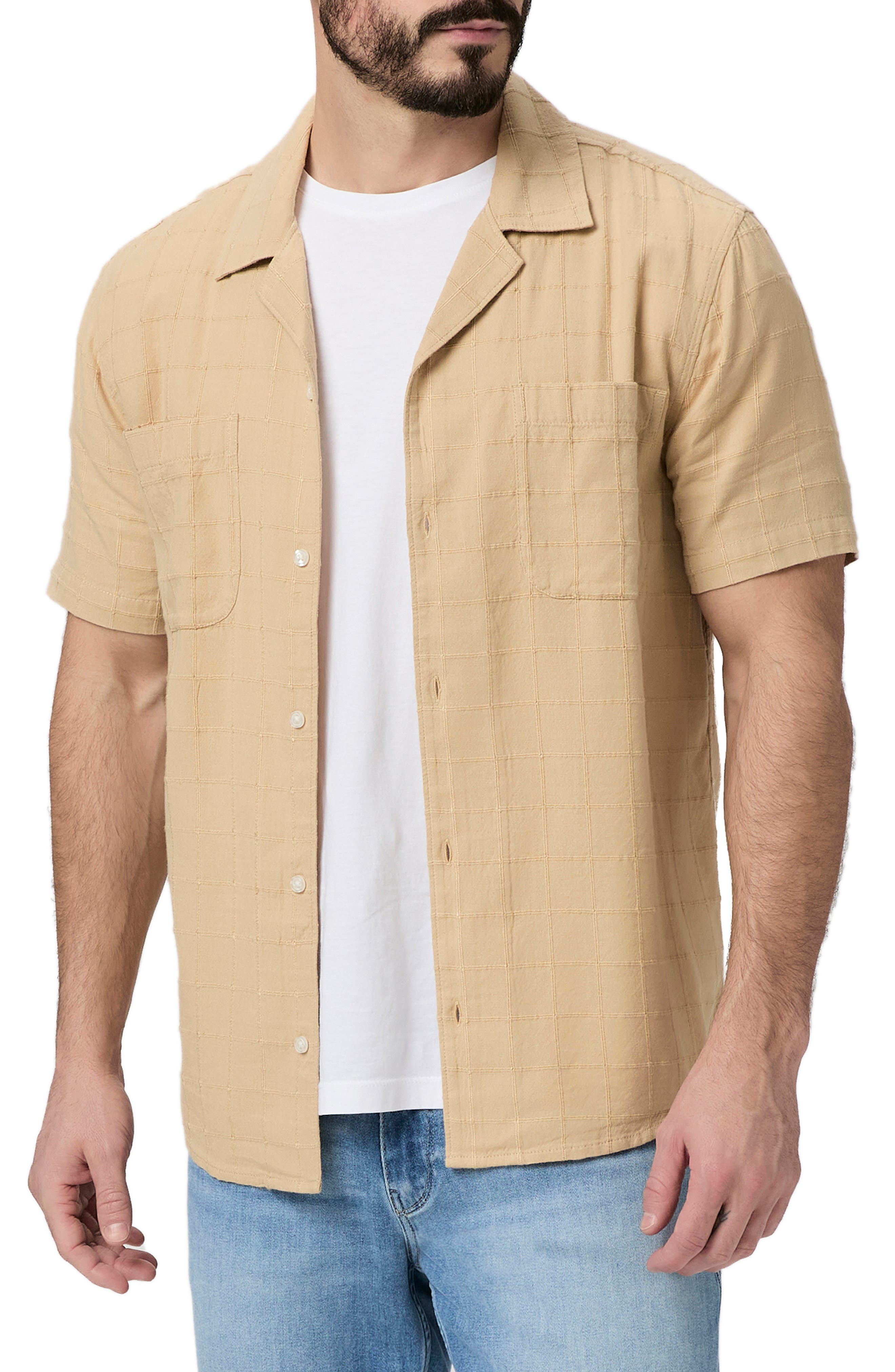 PAIGE Jacobson Windowpane Textured Camp Shirt
