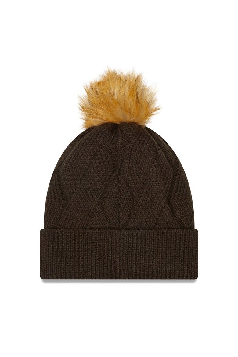 Women's New Era Brown Cleveland Browns Snowy Cuffed Knit Hat with Pom, Alternate, color, Brown