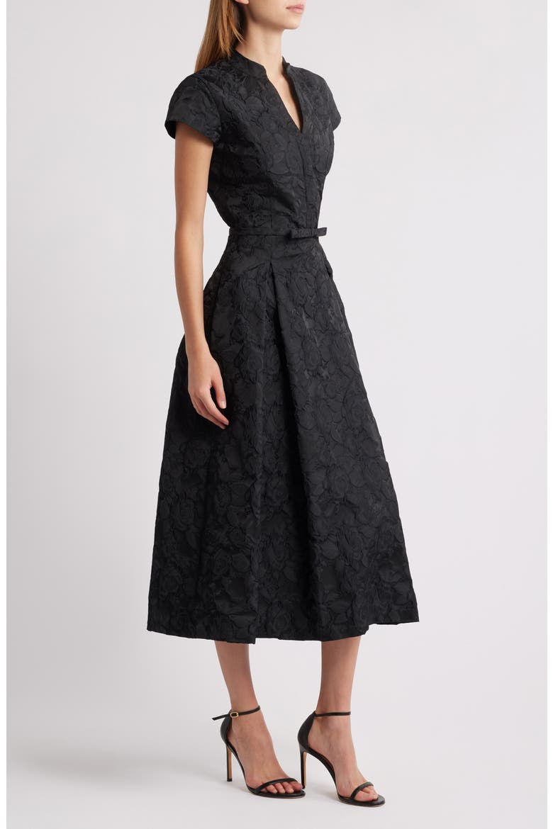 Hanna Floral Cloqué Cocktail Midi Dress, Alternate, color, BLACK