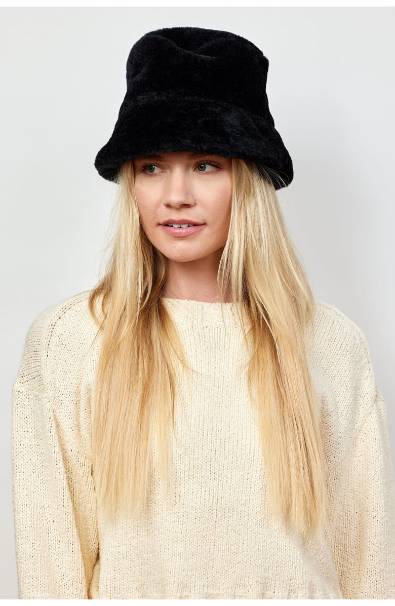 Hat Attack Faux Fur Bucket Hat, Alternate, color, Black