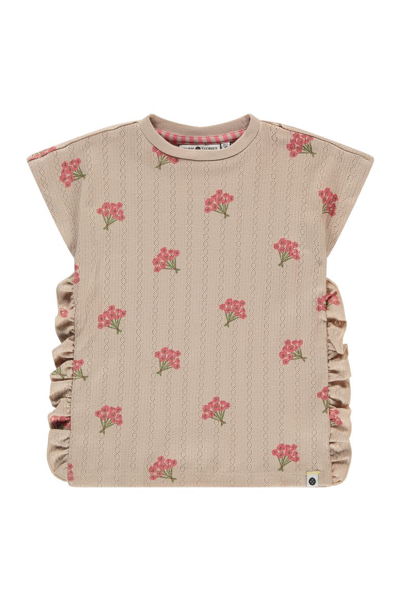 Floral Print Pointelle Top, Main, color, Beige