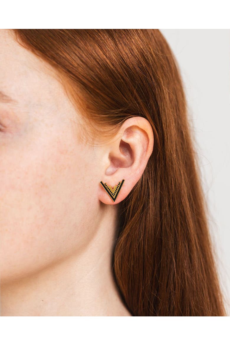 Valor V-Stud 18k Gold Vermeil Onyx Statement Studs, Alternate, color, Gold & Black