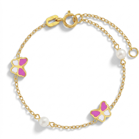 14k Pink Enamel Butterfly Girls Bracelet