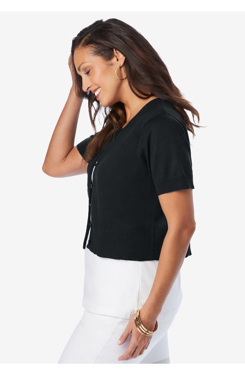 Jessica London Jewel-Neck Shrug, Alternate, color, Black