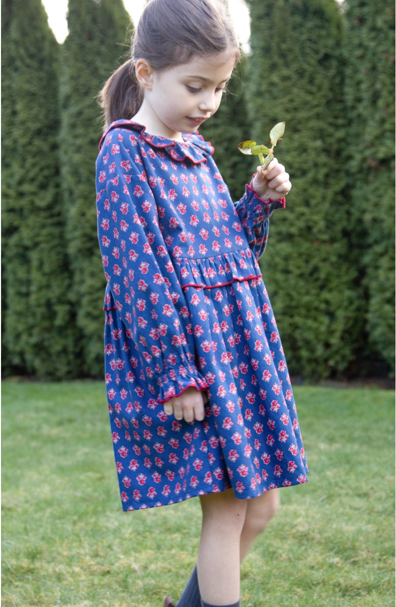 Beet World Girls' Ruffle Collar Dress in Long Sleeves | Red and Navy, Alternate, color, Blue
