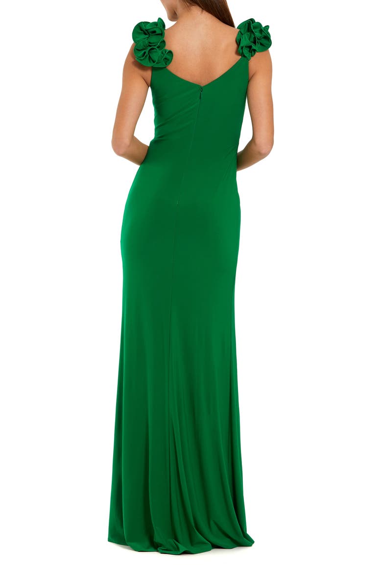 Jersey V Neck Gown With 3D Flower Straps, Alternate, color, Spring Green