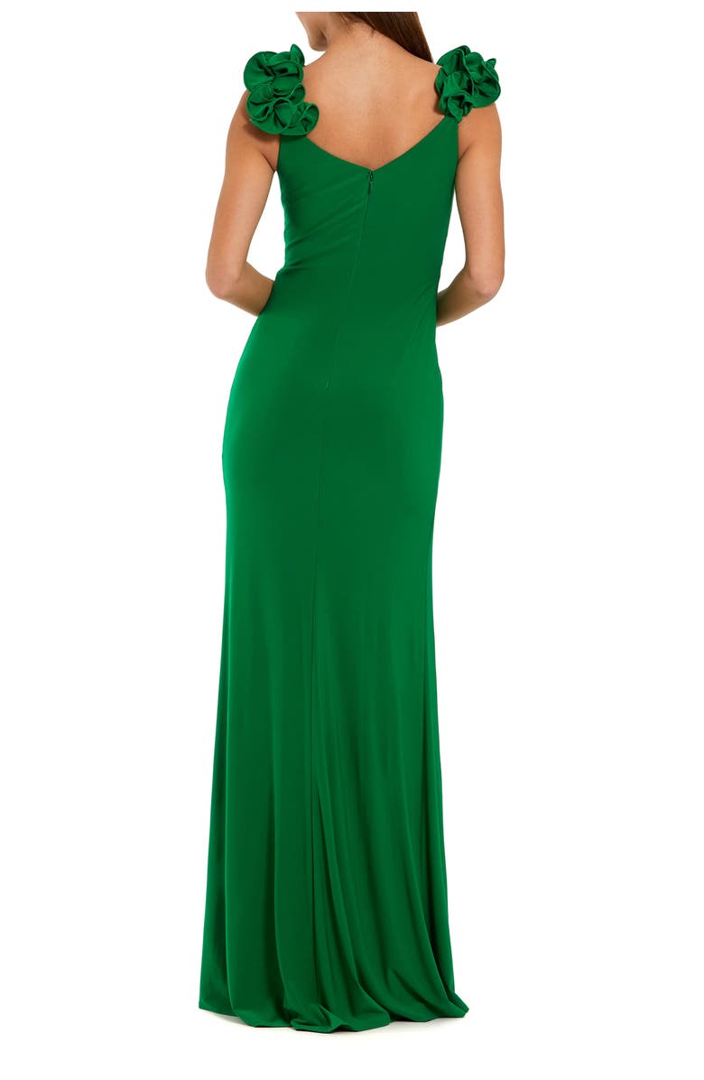 Mac Duggal Jersey V Neck Gown With 3D Flower Straps, Alternate, color, Spring Green