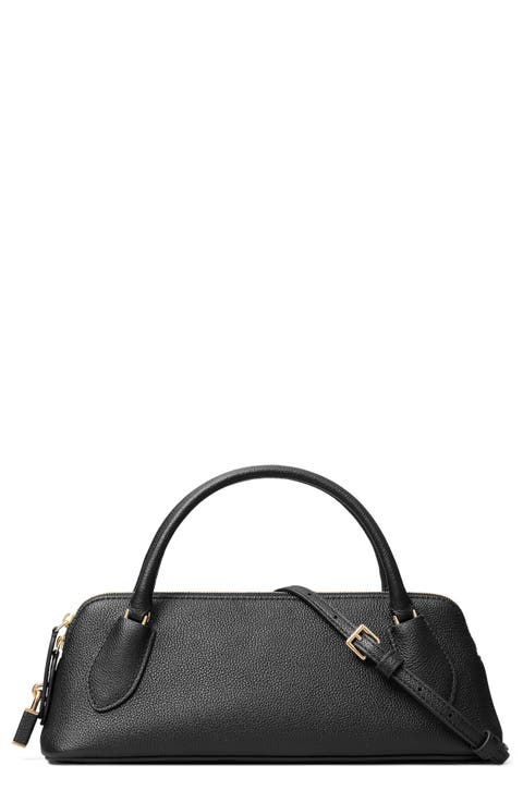 Lock Leather Top Handle Bag