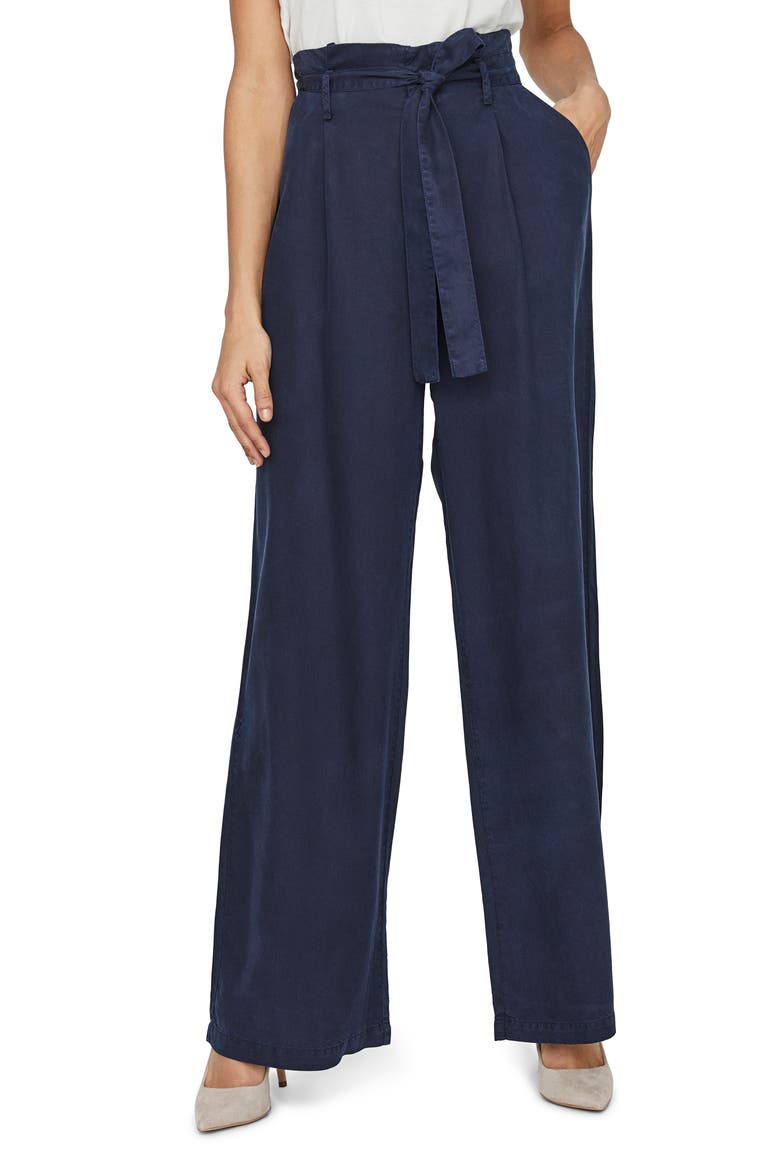 Neve Wide Leg Paperbag Pants, Main, color, NAVY BLAZER