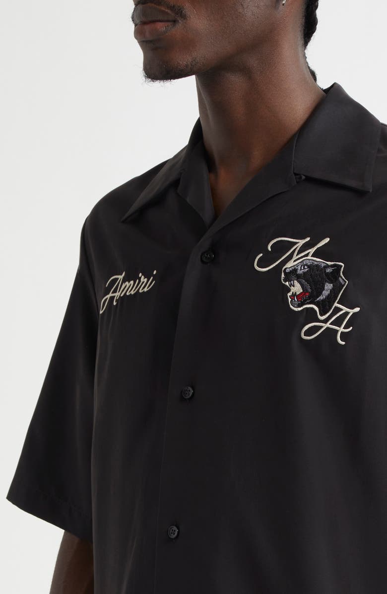 AMIRI Panther Patch Bowling Shirt, Alternate, color, Black