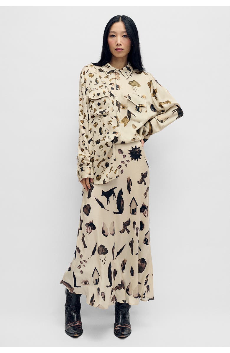 SILK LAUNDRY LONG BIAS CUT SKIRT MIRACLES HAZELNUT, Main, color, Miracles Hazelnut