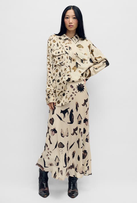 LONG BIAS CUT SKIRT MIRACLES HAZELNUT