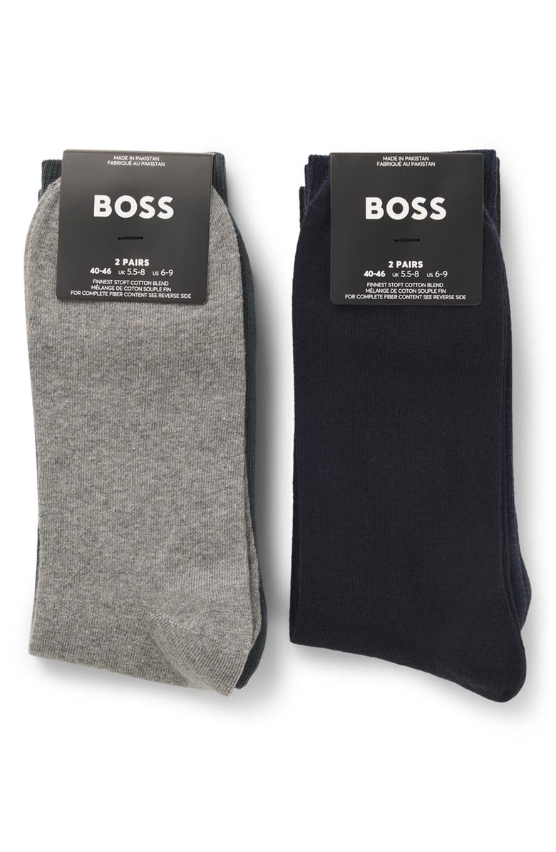 BOSS Assorted 4-Pack Solid Cotton Blend Dress Socks Gift Box, Alternate, color, Multi Pack