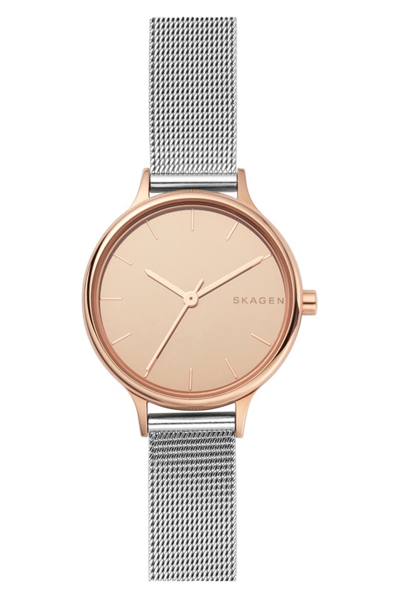 Anita Two-Tone Mesh Strap Watch, 30mm, Main, color, SILVER/ ROSE GOLD