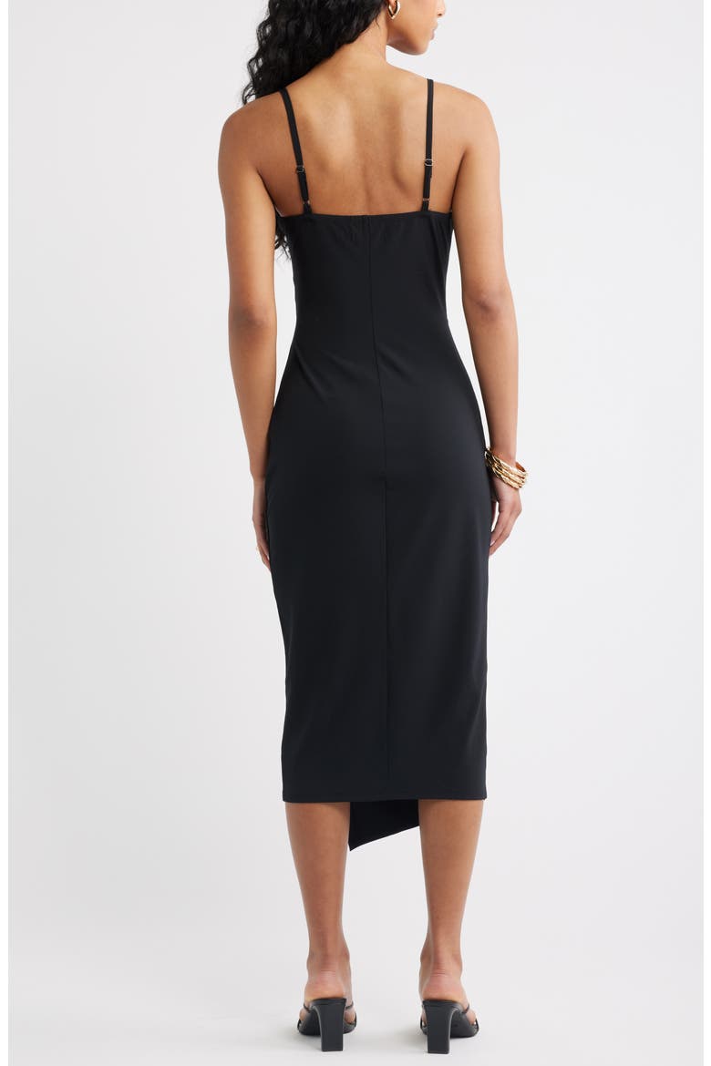Side Twist Midi Dress, Alternate, color, BLACK