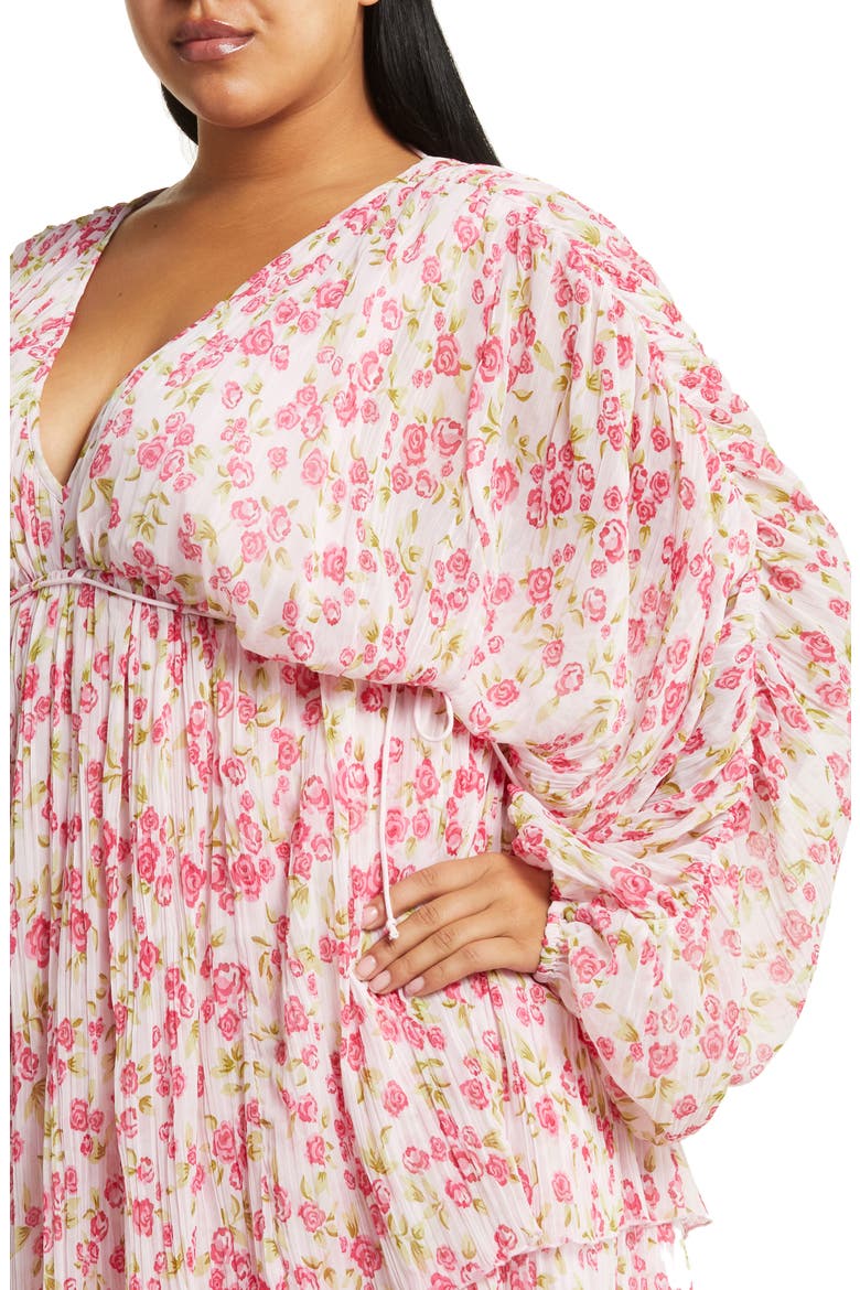 Curve Floral Print Balloon Sleeve Dress, Alternate, color, PINK MULTI