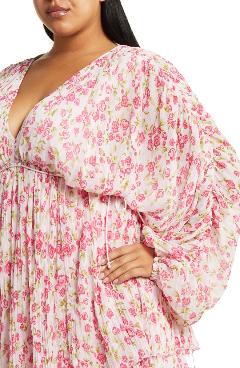 ASOS DESIGN Curve Floral Print Balloon Sleeve Dress, Alternate, color,