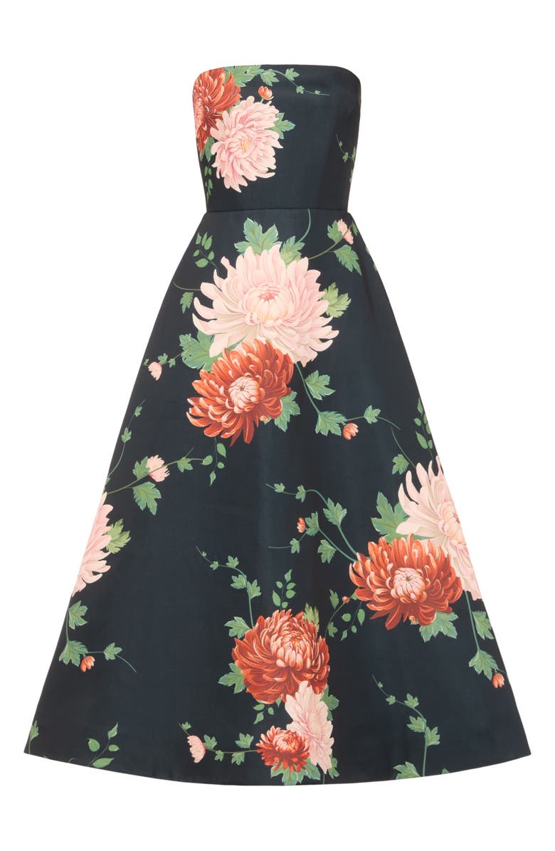 SAU LEE Fiora Floral Strapless Satin Gown, Alternate, color, Black