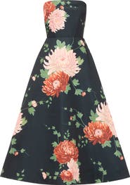 SAU LEE Fiora Floral Strapless Satin Gown
