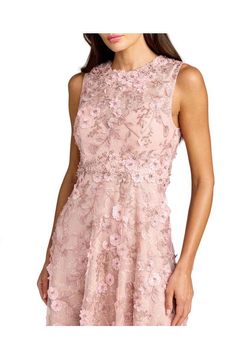 Mac Duggal Floral Embroidered High Neck Midi Dress, Alternate, color, Rose