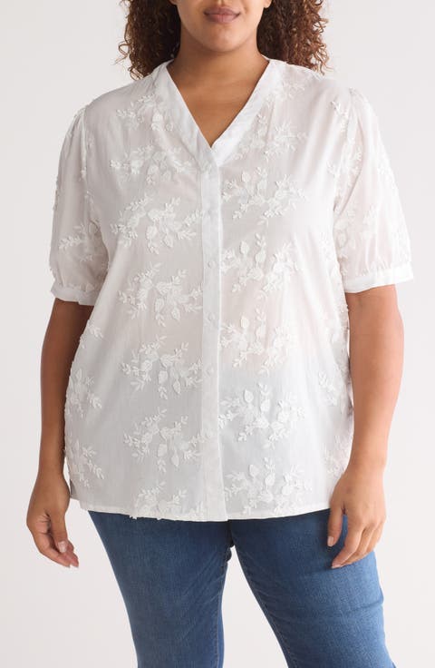 Embroidered Button-Up Shirt (Plus)