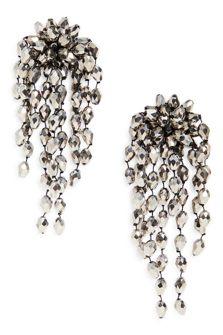 Hanabi Beaded Clip-On Drop Earrings, Main, color, ANTHRACITE/ SILVER ANSI