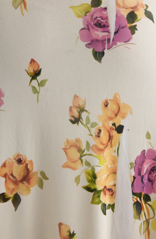 Acne Studios Edna Rose Print Long Sleeve Dress In Ivory/pink/purple