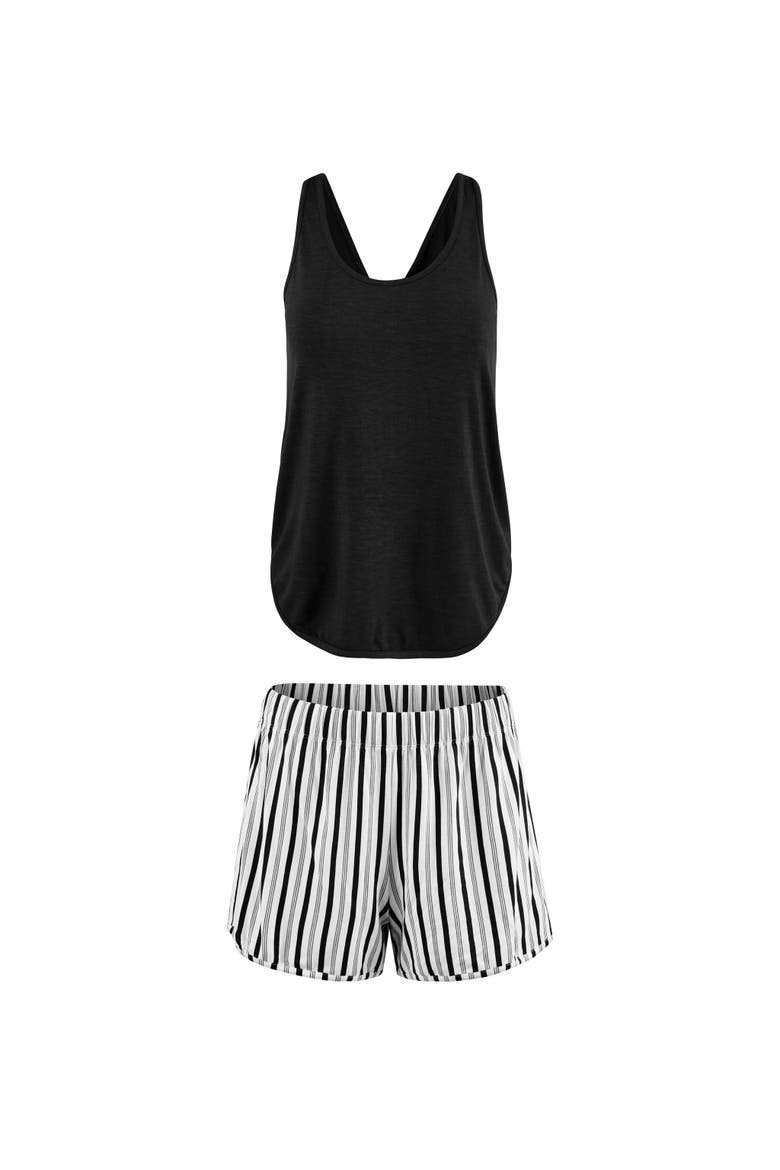 Balenda Pajama Tank And Shorts Set, Alternate, color, Stripe grey