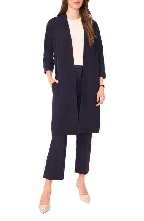 Open Front Three Quarter Sleeve Longline Cardigan