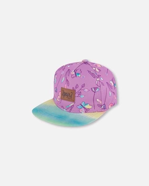 Baby Girl's Printed Cap Old Mauve And Multicolored Butterflies