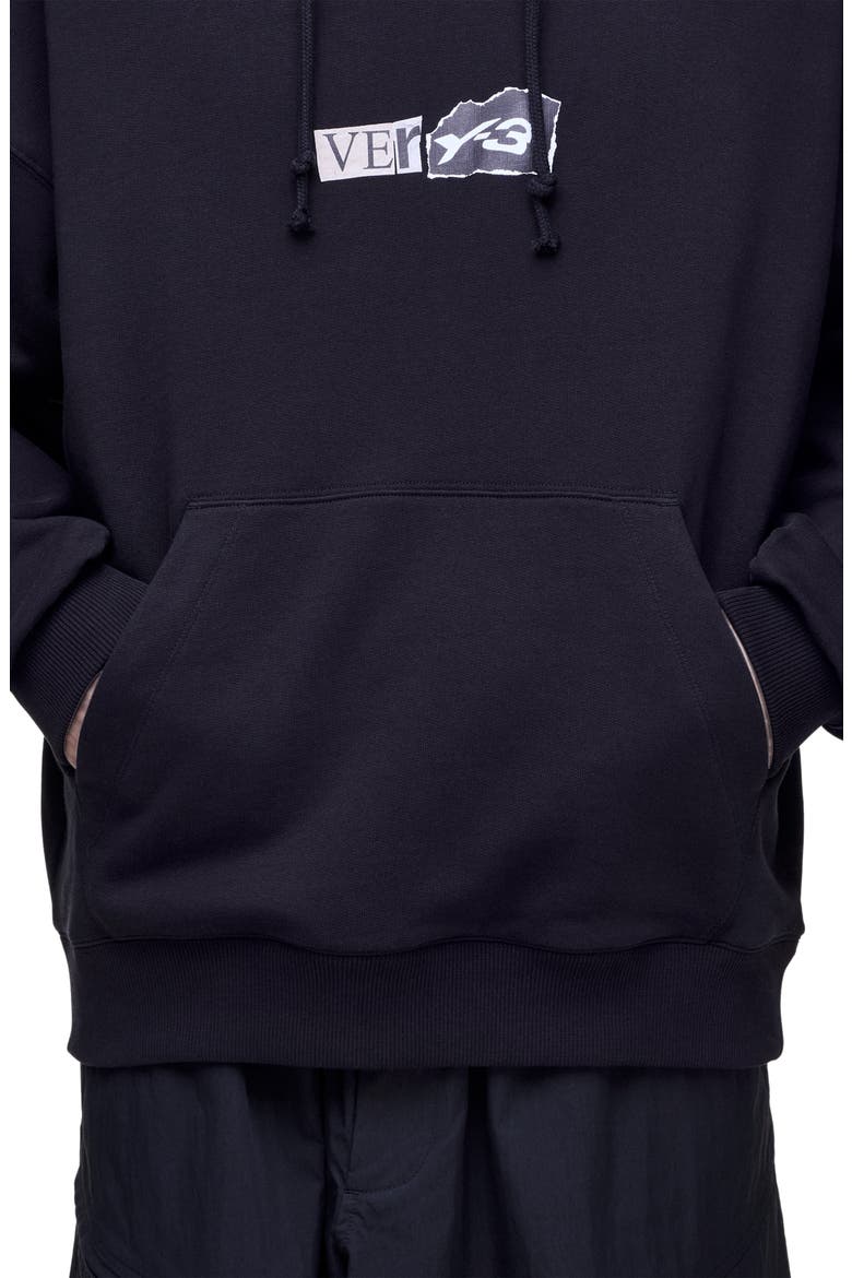Y-3 Brushed Terry GFX Hoodie, Alternate, color, BLACK
