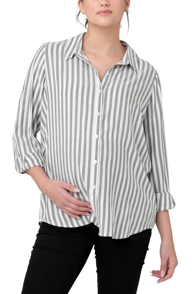 Ripe Maternity Lou Stripe Shirt, Main, color, Black/White