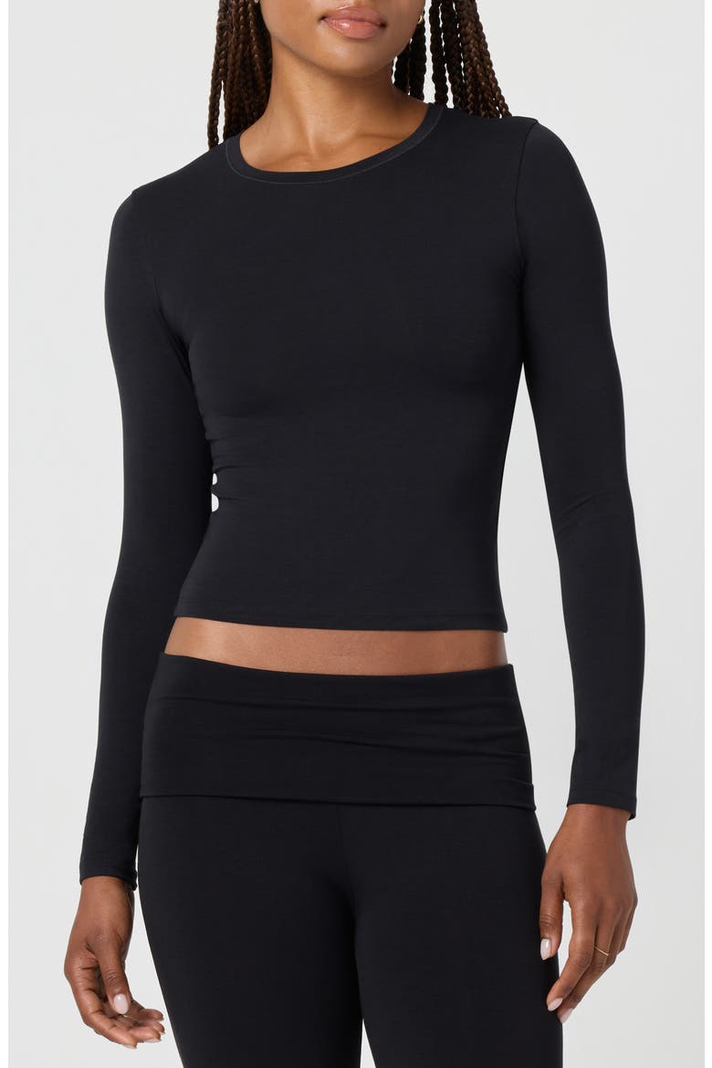 Softie Cotton Blend Long Sleeve Top, Main, color, BLACK