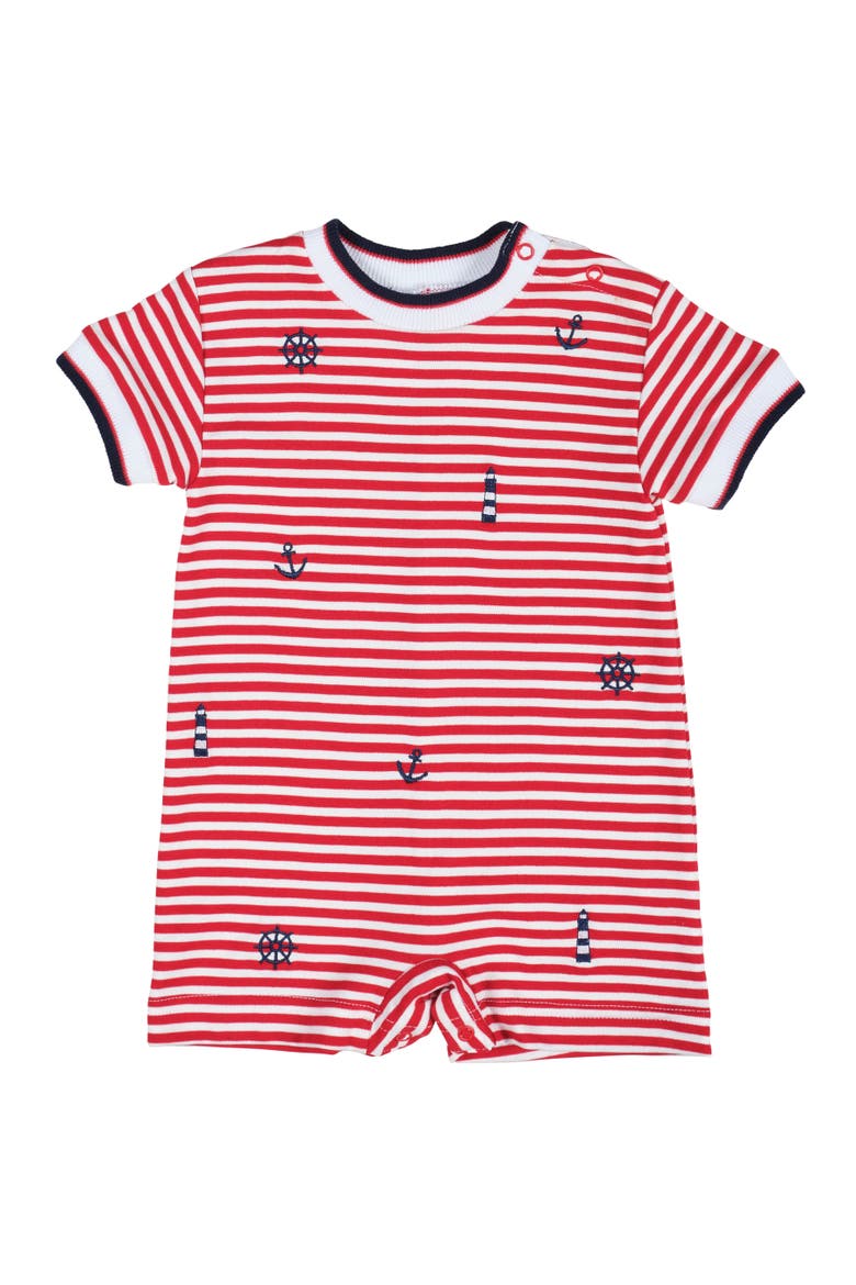 Stripe Knit Shortall With Nautical Embroidery, Main, color, Red / White