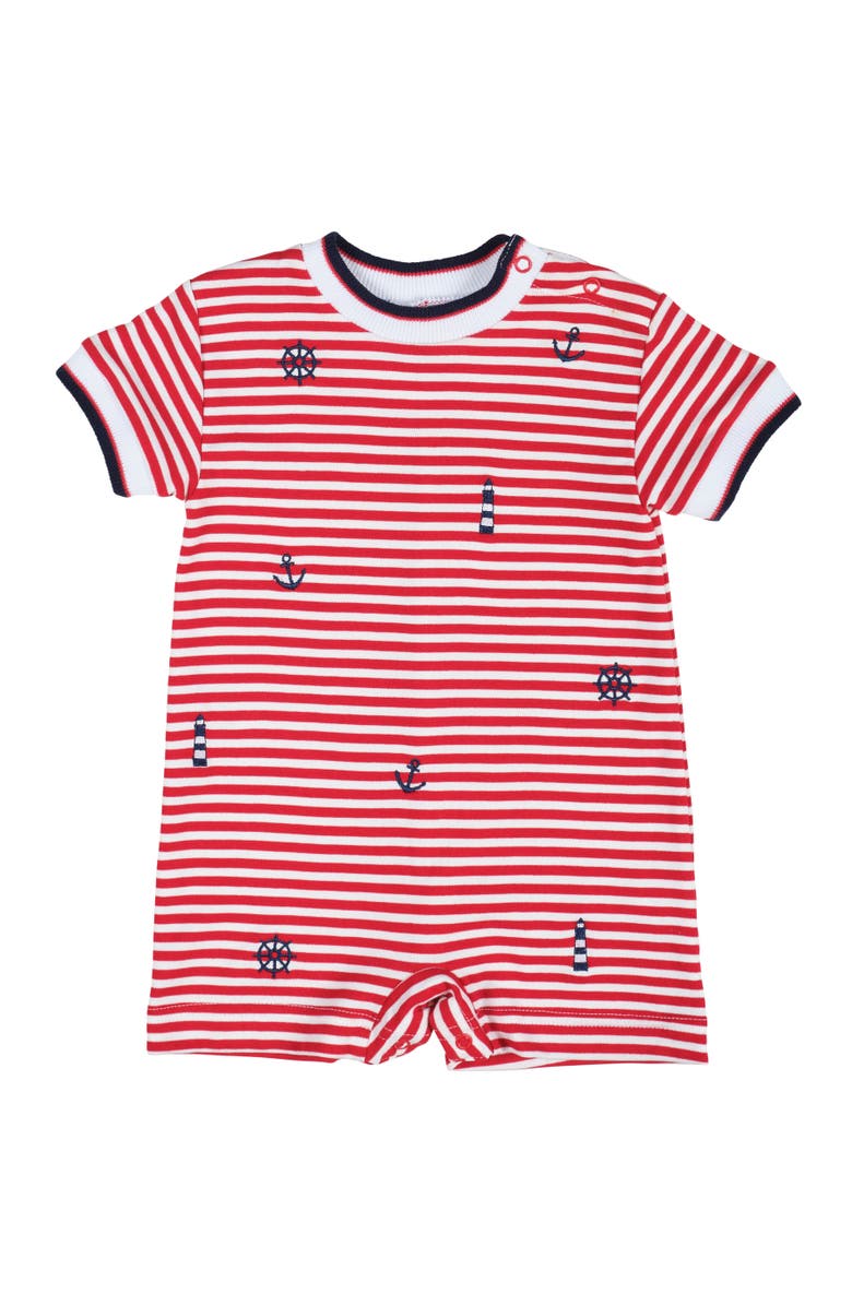 Florence Eiseman Stripe Knit Shortall With Nautical Embroidery, Main, color, Red / White
