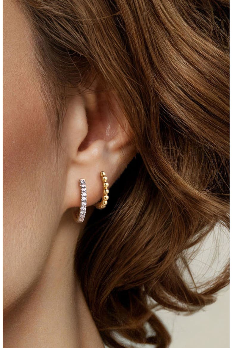 Bujukan Diamond & Beaded Double Hoop Earrings, Alternate, color, GOLD