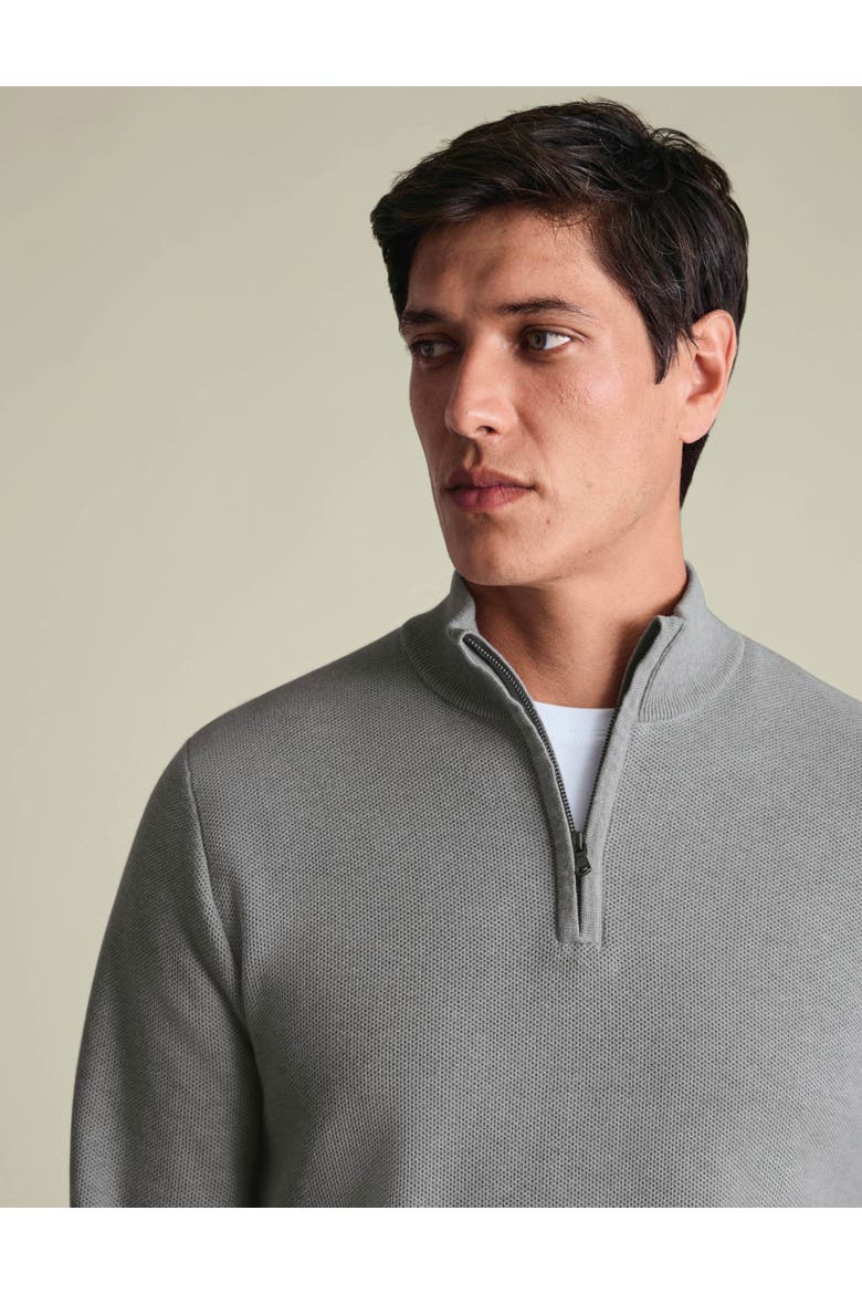 Honeycomb Cotton Zip Neck Sweater, Alternate, color, Light Grey