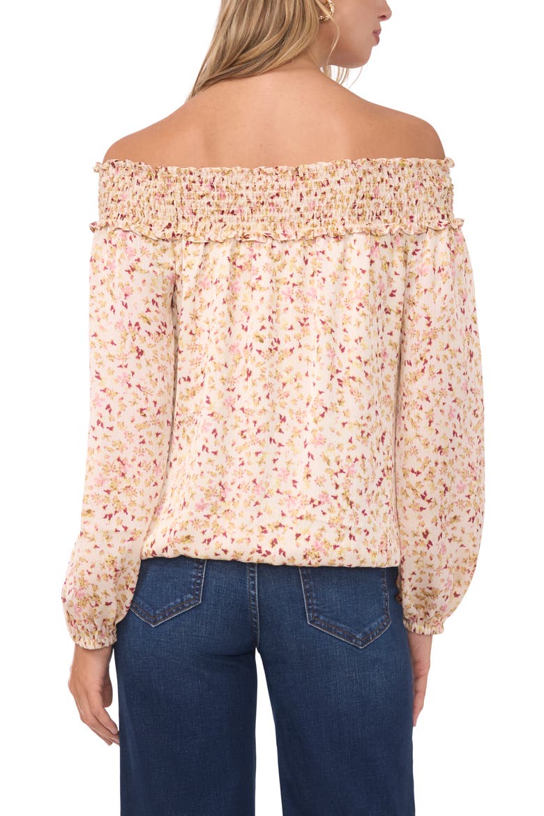 Print Tie Hem Off the Shoulder Top, Alternate, color, BIRCH