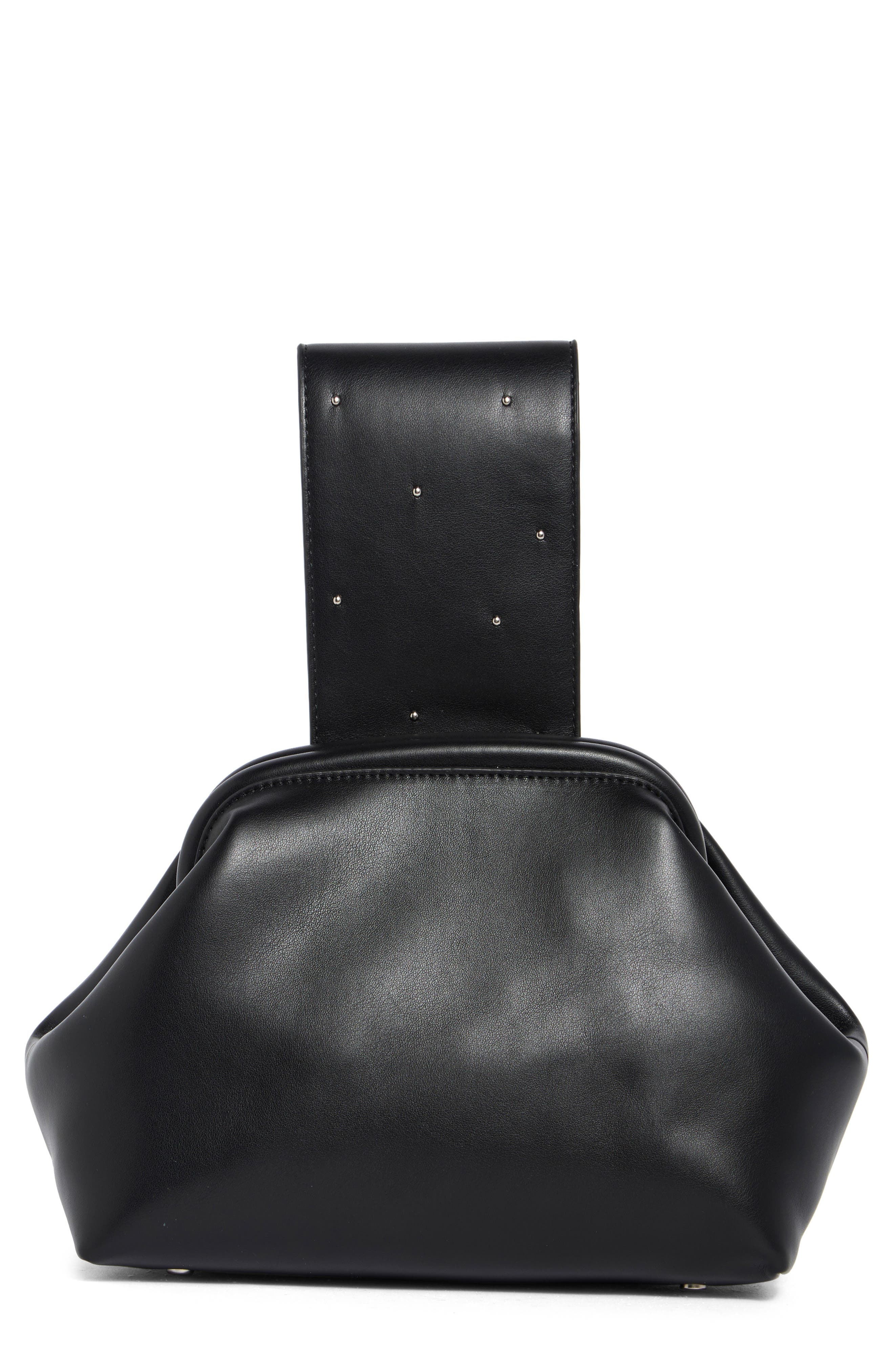 Studded Handle Faux Leather Frame Clutch