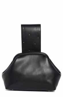 Studded Handle Faux Leather Frame Clutch