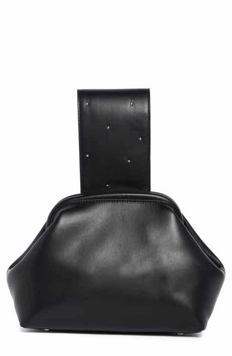 Studded Handle Faux Leather Frame Clutch
