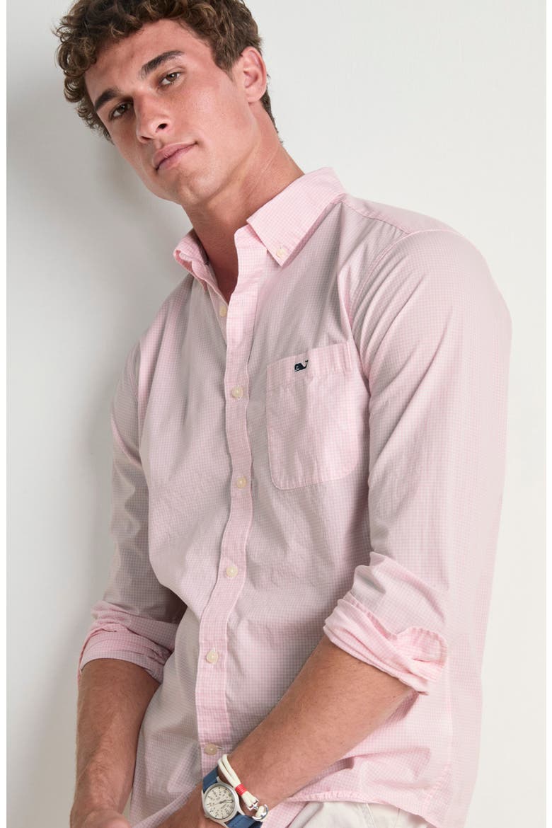 Anegada Gingham Button-Down Shirt, Alternate, color, FLAMINGO