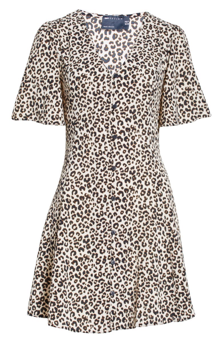 ASOS DESIGN Cheetah Print Flutter Sleeve Dress, Alternate, color,