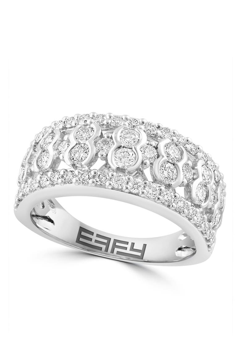 Vintage Inspired Openwork Diamond Band Ring in White Gold, Main, color, Hematite and FW Blush Pearl