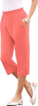 Roaman's Plus Size Soft Knit Relaxed Pull On Capri Pant