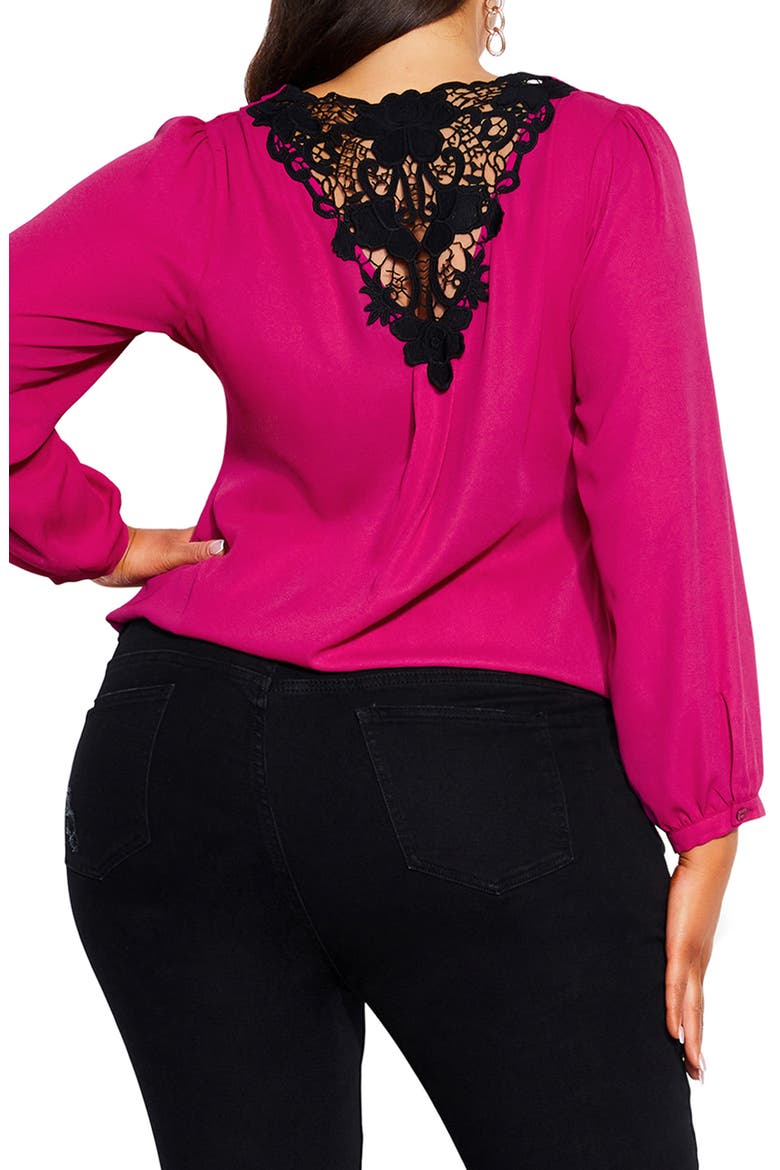 Guipure Lace Inset Long Sleeve Blouse, Alternate, color, SANGRIA