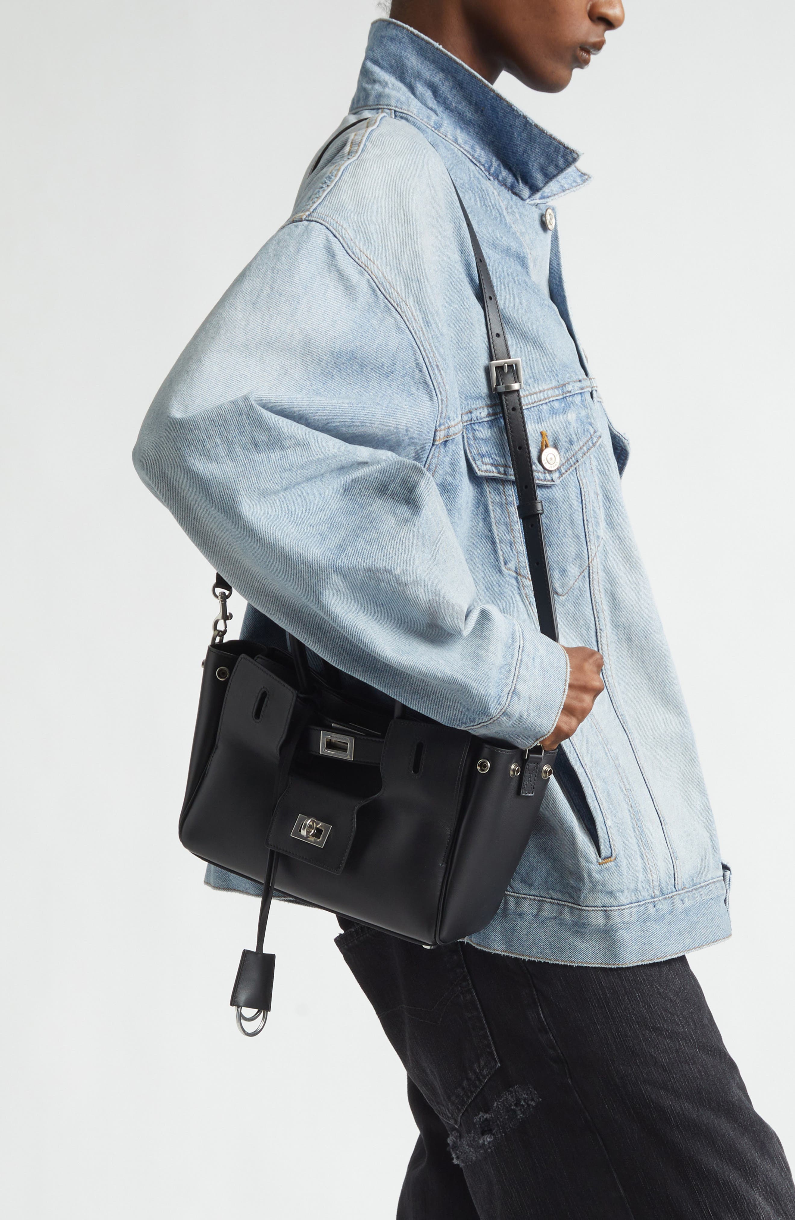 Balenciaga Small Bel Air Leather Carry All Bag, Alternate, color, 1000 Black