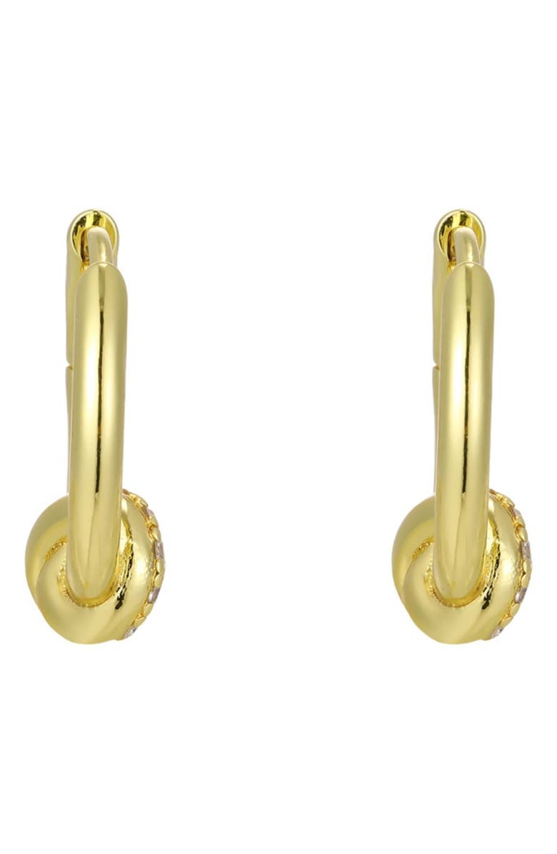 Adornia 14K Gold Plated Cubic Zirconia Knot Huggie Hoop Earrings, Alternate, color, Gold